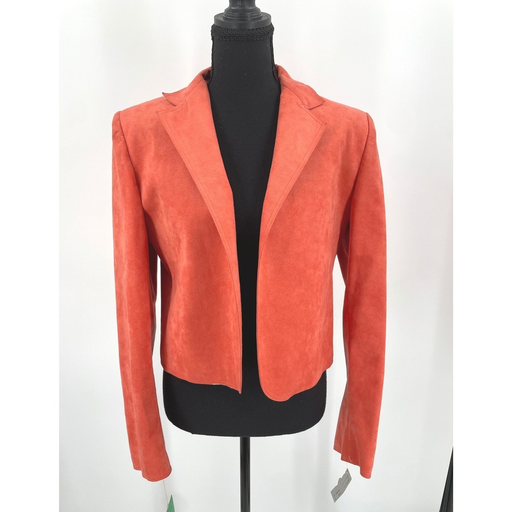 Lilli Ann Blazer Womens 14 Orange Ultrasuede Vintage Open Front Jacket Red Fox